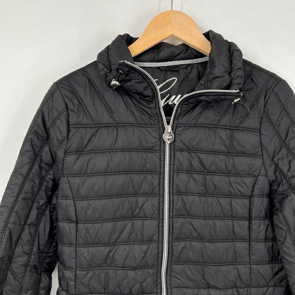Guess Black Quilted Puffer Jacket with Zip Front Size Medium - Picture 6 of 6